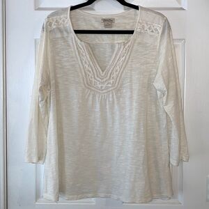 Lucky Brand 3/4 Sleeve Cream Color Top